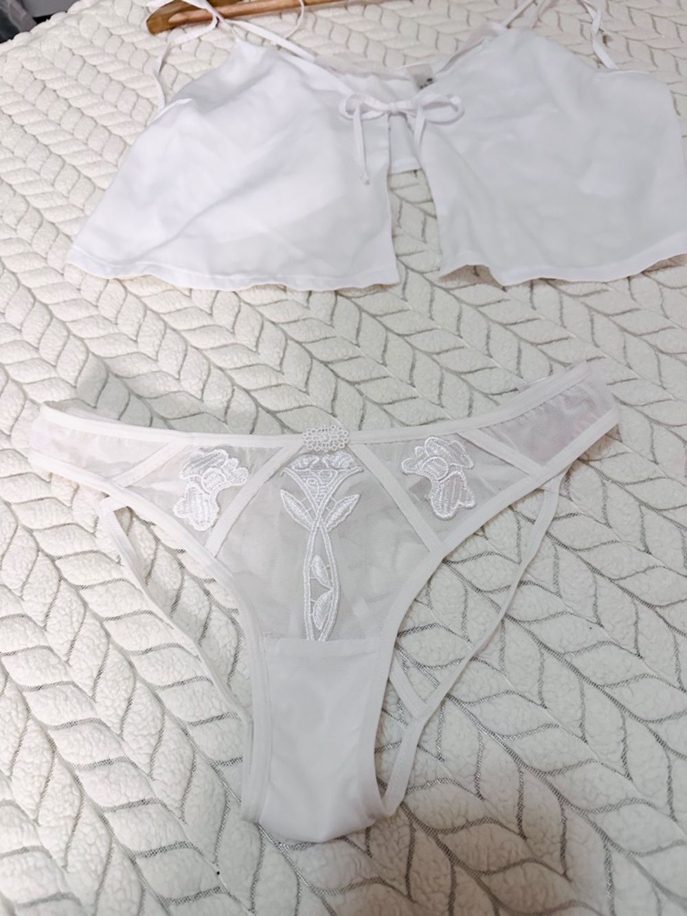 Bluebella White Sheer Lace Embroidered Thong + Top
